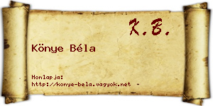 Könye Béla névjegykártya